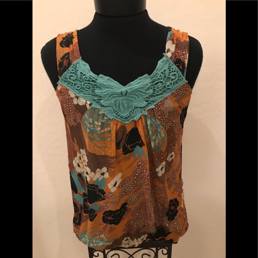 NEW 100% SILK INFINITY Symbol Floral Sz L Blouse